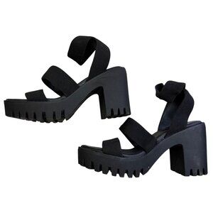 Madden NYC Womens Black Lug Webbed Heel Sandals Size 7